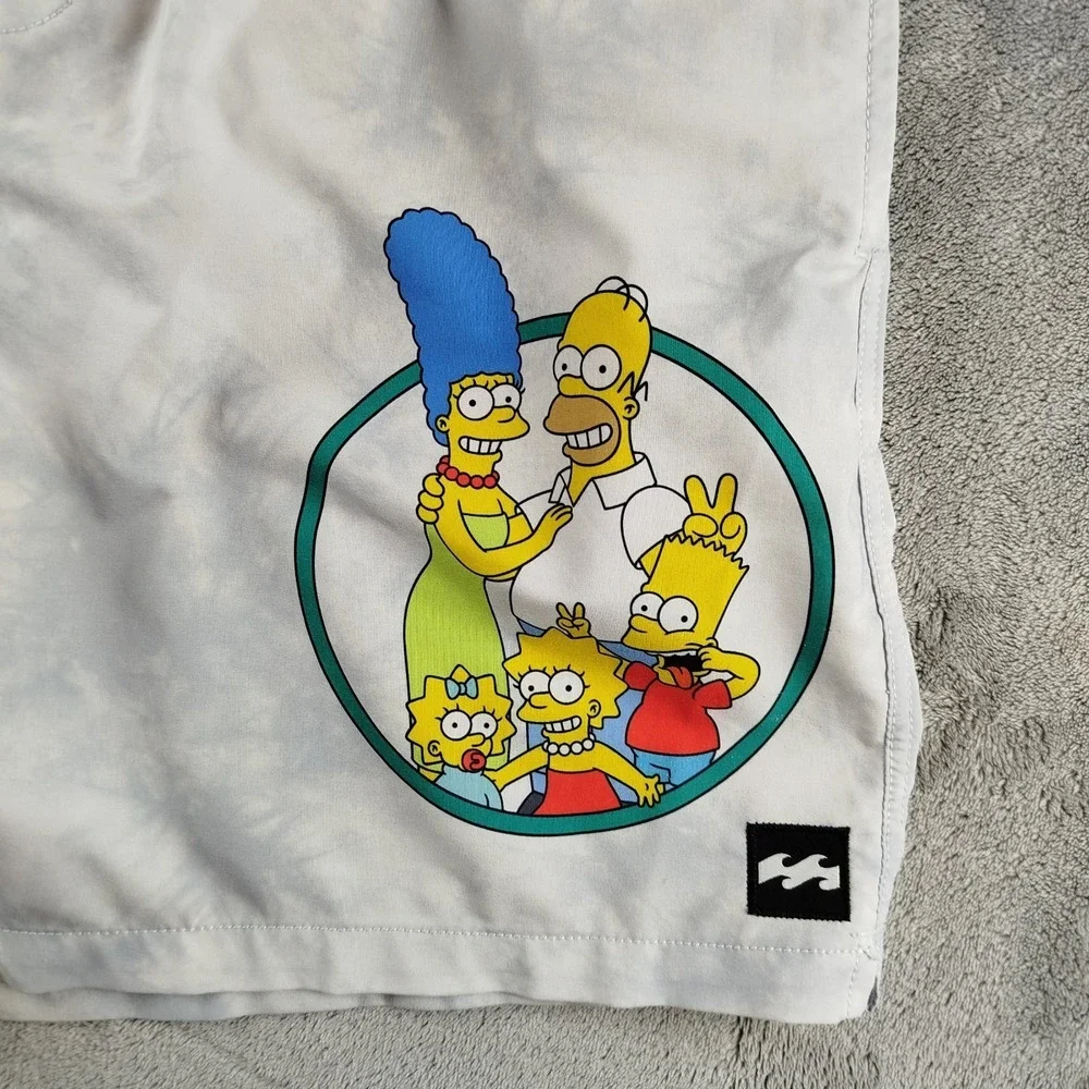 Billabong The‎ Simpsons Board Swim Shorts Men Large Blue Tie Waist Pocket Beach